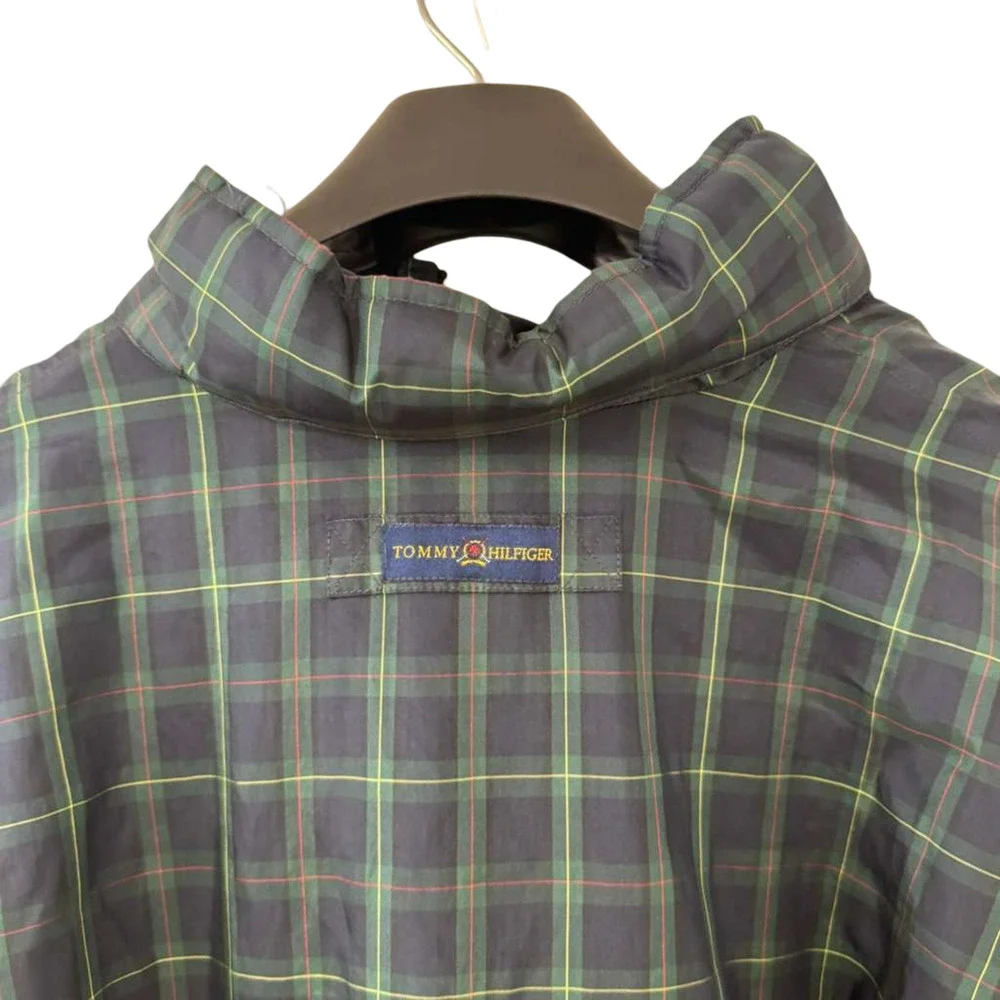 Tommy Hilfiger Golf 1/4 Zip Pullover Windbreaker Navy Plaid Jacket Hooded sz XXL